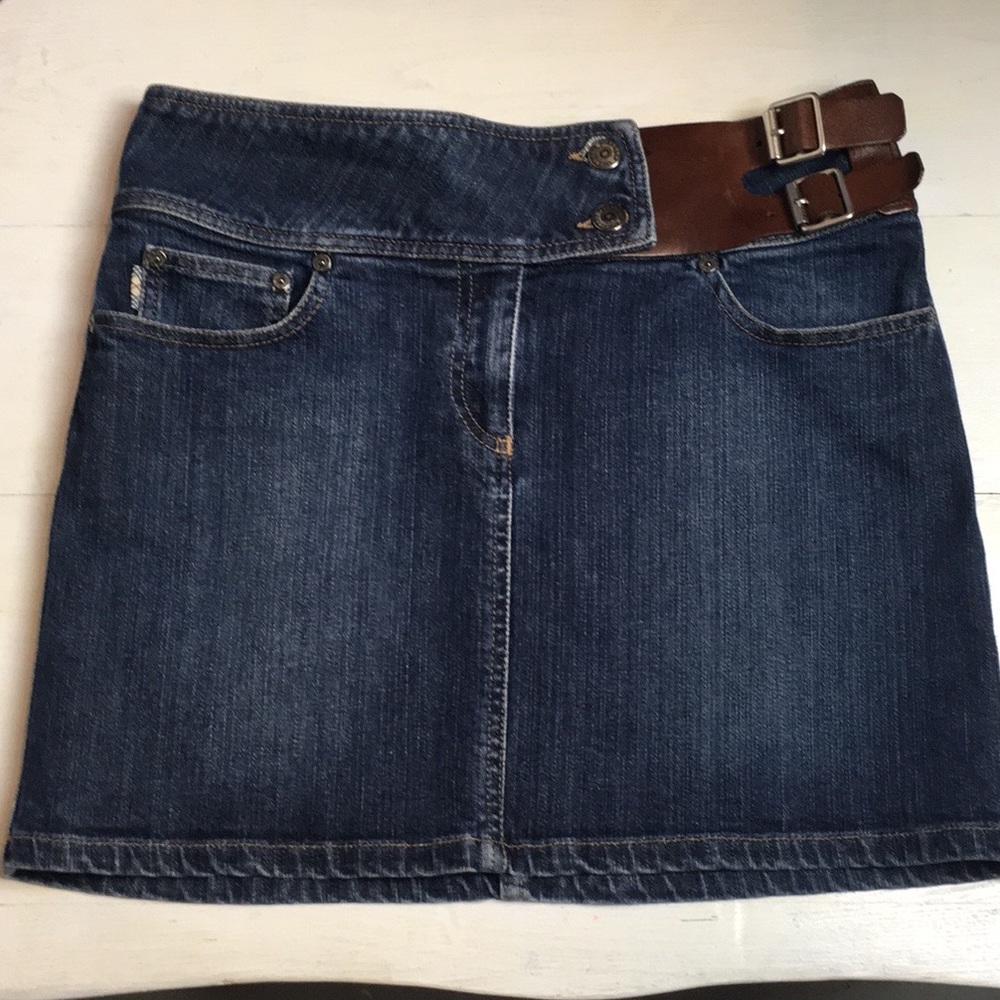 Burberry Mini Jean Skirt with Leather Belt Detail